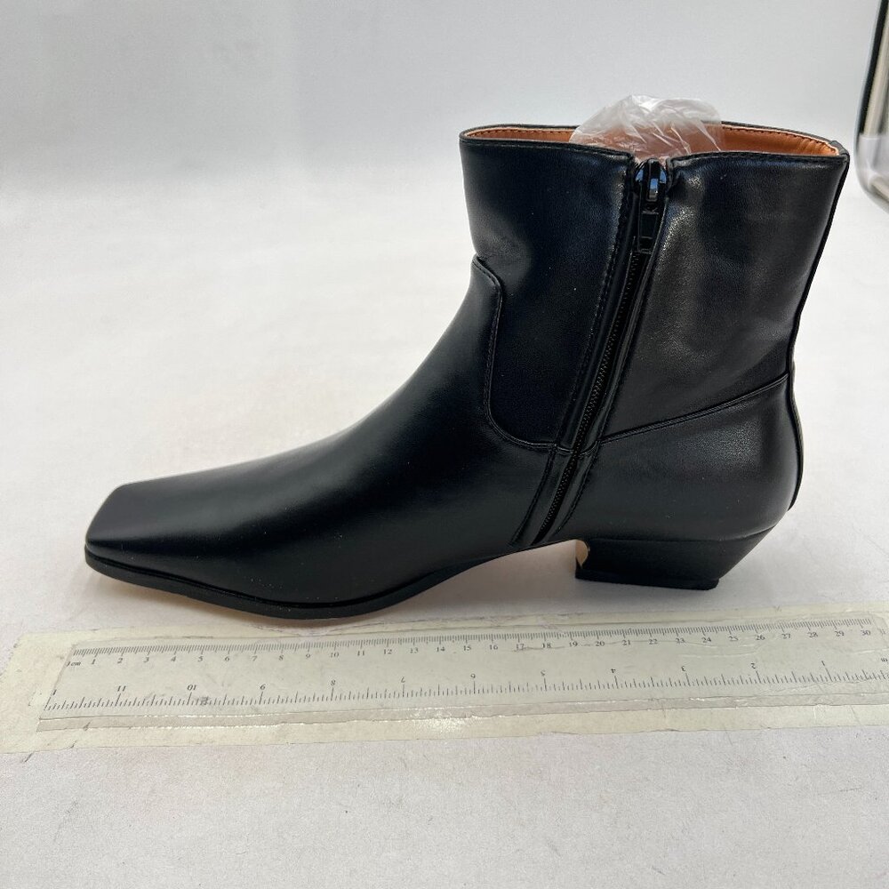 Black Square Toe Low Chunky Heels Side Zipper Ankle Boots Formal Business Shoes